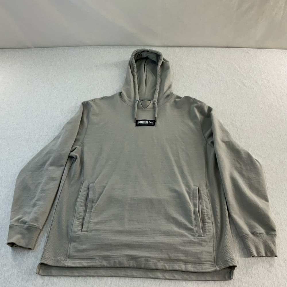 PUMA RN#62200 FRONT LOGO MEN’S PULLOVER HOODED SWEATSHIRT SIZE: SMALL COLOR:GRAY